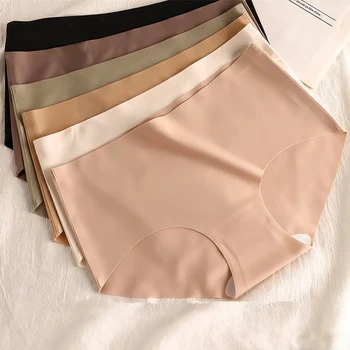 7pcs Seamless Panties Women Sexy Underwear Ice Silk Underpants Mid Waist Female Soft Solid Ultra-thin Briefs Fitness Yoga Pantys