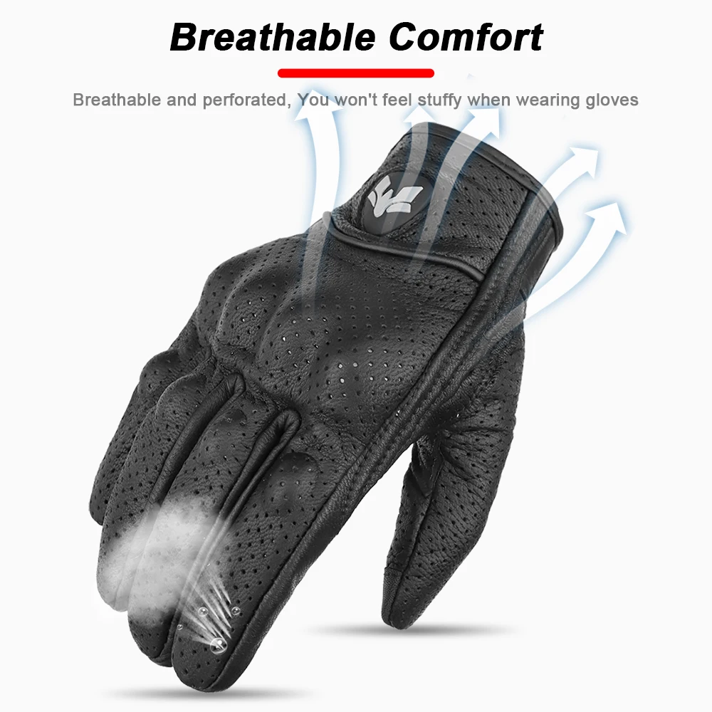 Motorcycle Gloves Vintage Genuine Leather Perforated Motorbike Gloves Men Women Retro Summer Breathable Motorcycle Motocross Racing Street