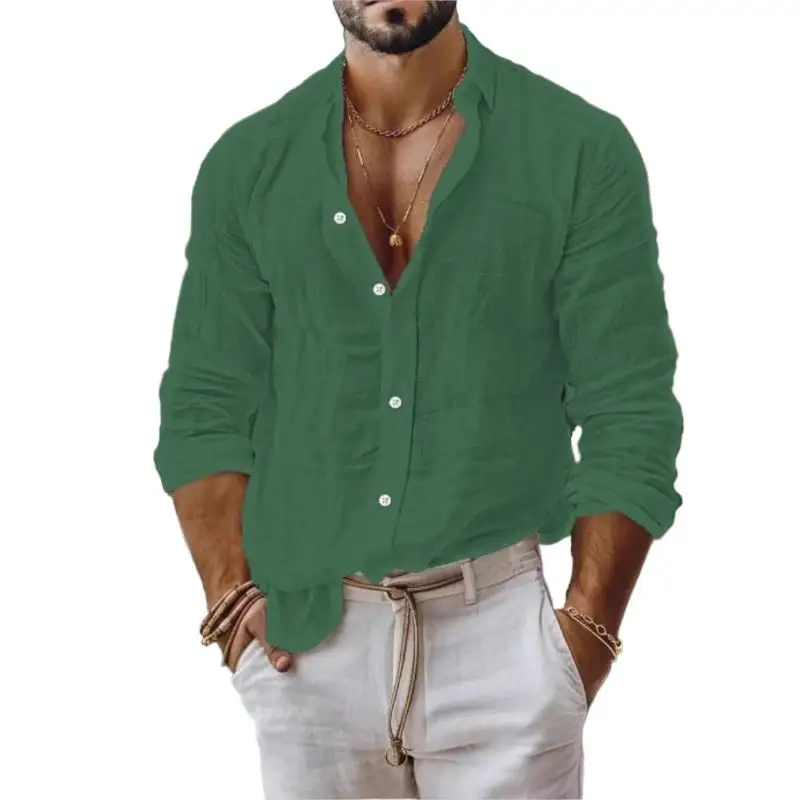 Linen Long Sleeve Men Blouse Shirts Summer Beachwear