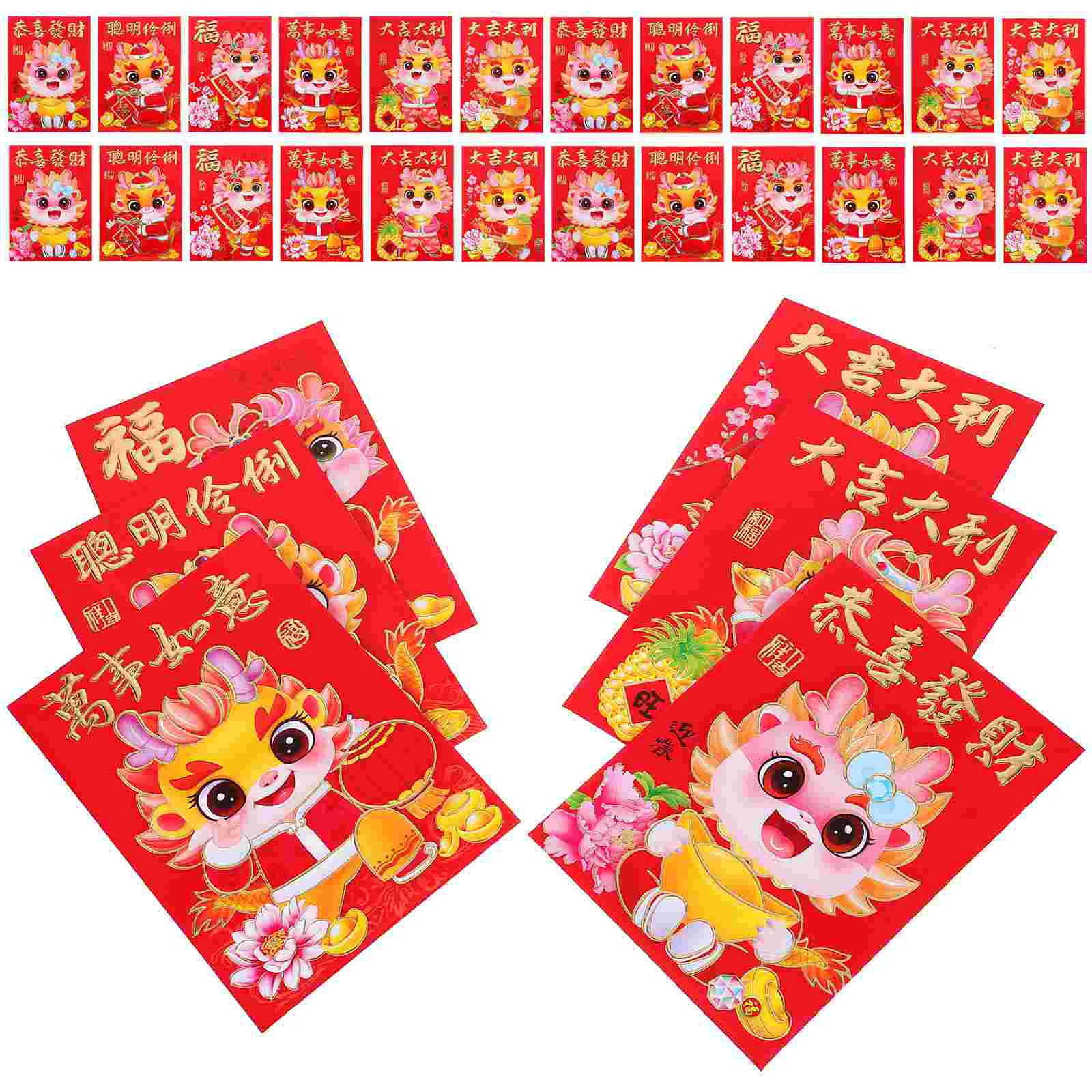 

30 Pcs Money Bag Dragon Paper Red Packets 2024 Luck Lucky Chinese Style Envelope Envelopes