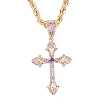  Collana con ciondolo croce per donna Gioielli in rame con zirconi Regalo di Natale di San Valentino Catena ipoallergenica 1