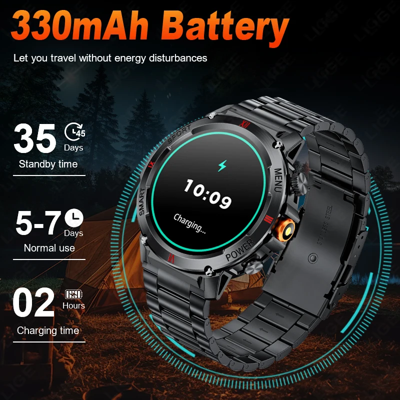 LIGE New LED Flashlight Smart Watches Men Women IP68 Waterproof 100+ Sport Modes Heart Rate Fitness Tracker Outdoor Smartwatch
