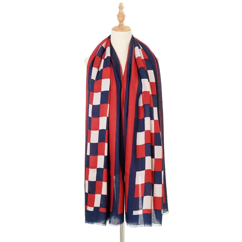 

Fashion Luxury Brand Cross Plaid Fringe Viscose Shawl Scarf Autumn Winter Wrap Hijabs Lady Soft Pashmina Foulards Stole 180*90Cm