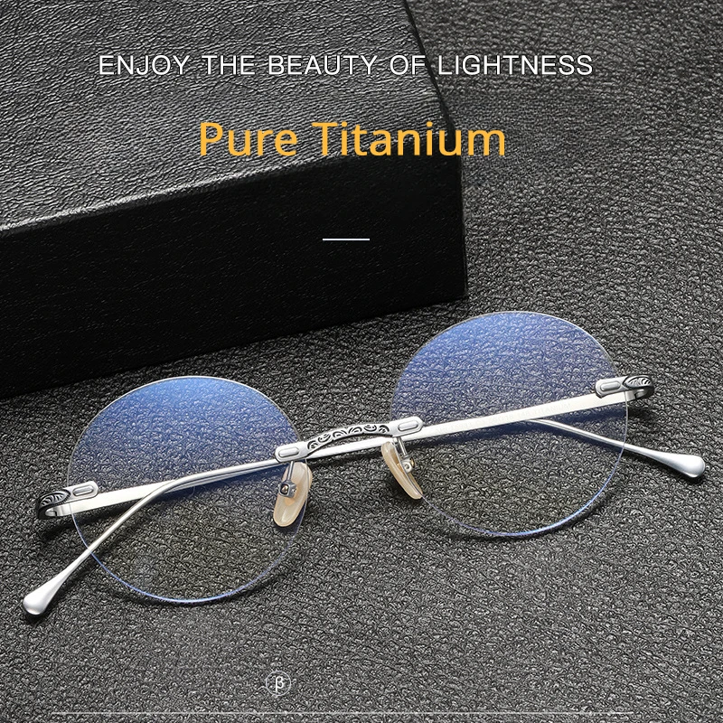 

New Pure Titanium Rimless Retro Glasses Frame Carved Ultra-Light Student Eyeglasses Frame For Myopia Anti-Blue Light Glasses