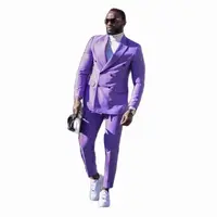 Vêtements de marié de mariage à double boutonnage personnalisés pour hommes, coupe couvertes, violet imbibé, pantalon blazer décontracté, dernier ensemble, été, 2 pièces, 03 3