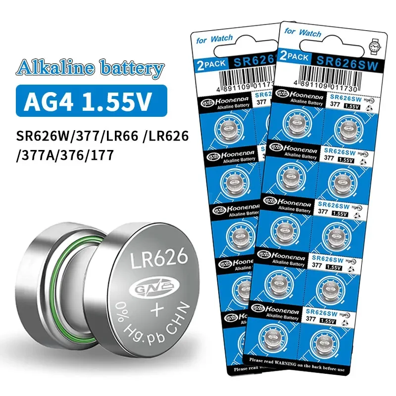 10-100pcs-AG4-1-55v-Alkaline-Battery-LR66-LR626-L626F-SR626SW-377 ...
