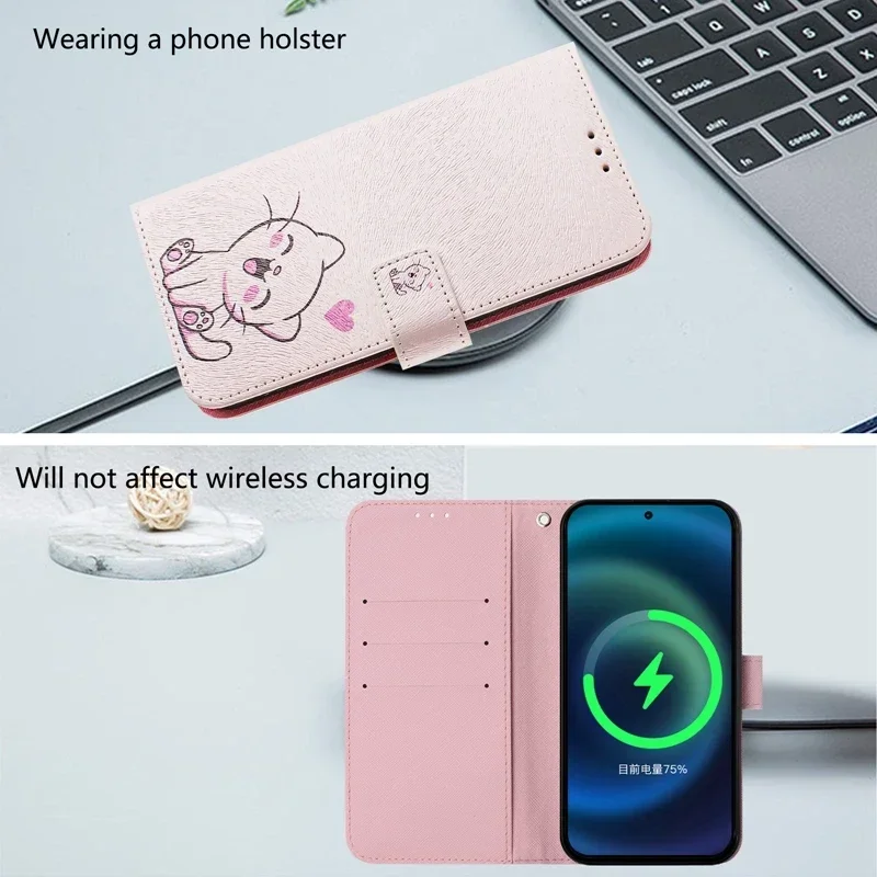 Premium Flip Leather Wallet Case - Cute Painted Design