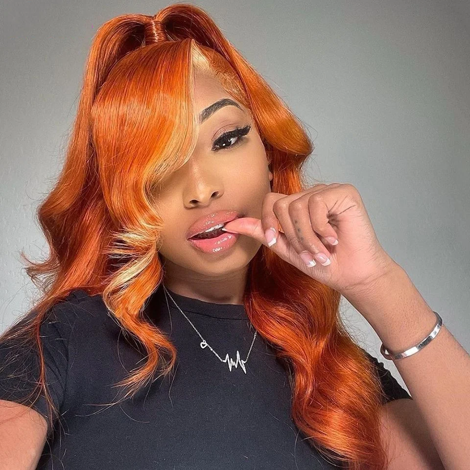 Ginger Body Wave13x4 HD Transparent Lace Front Wigs Human Hair Orange Colored Lace Front Wig for Women 200% 350 Color Frontal 1
