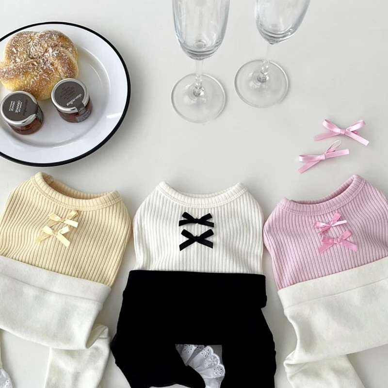 

Summer Pet Four-legged Clothes Teddy Soft Pullover Bichon Casual Clothes Pomeranian Homewear Small Dogs Bow Jumpsuits