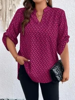 Plus Size 1XL-5XL Women Fashion Roll Up Shirts Ladies Casual Notched Neck Tunic Boho Blouse  Long Sleeve BlouseShirt Top - Image 4