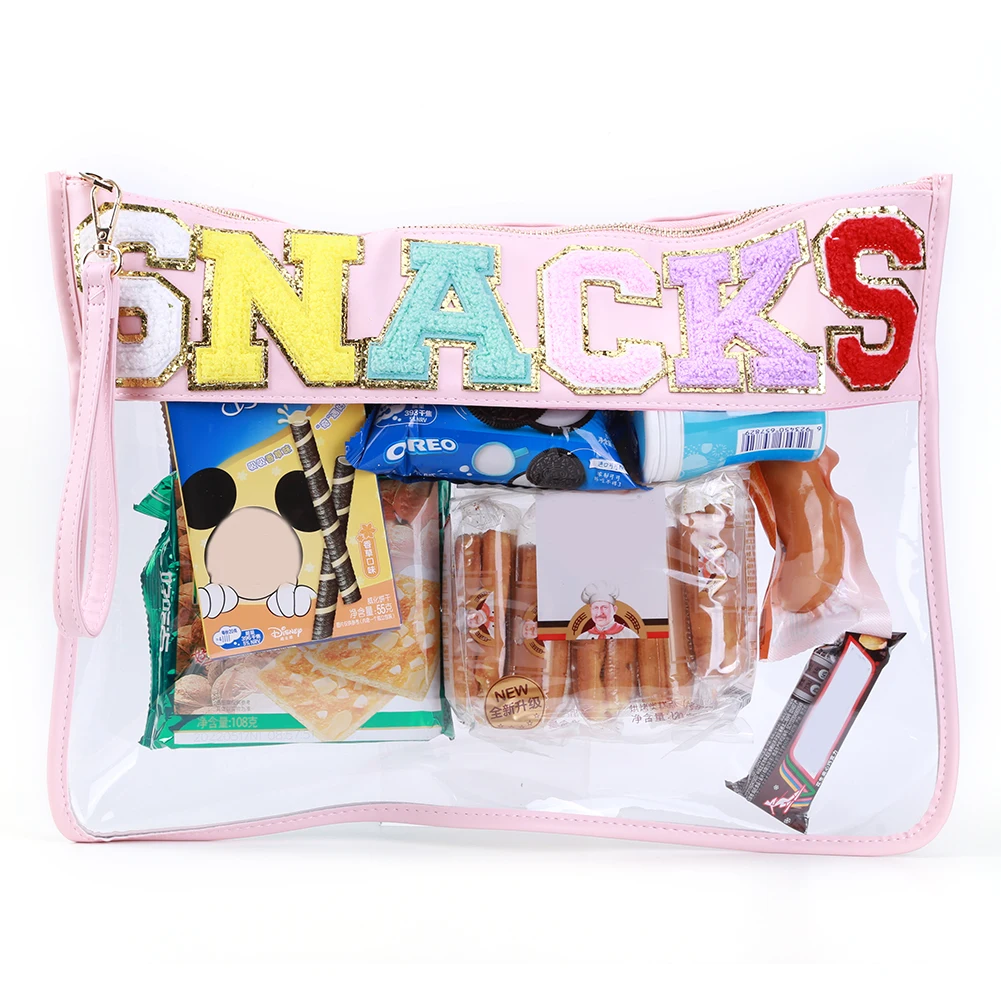 Hot Letter Patches Transparent PVC Cosmetic Bag Clutch Women Clear Travel Make up Cosmetic Bag Pouches Stuff Makeup Toiletry Bag