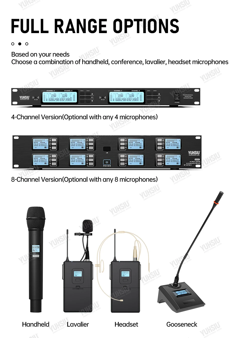 YUHSIU Professional UHF 8 channels Wireless Microphone Handheld lavalier Headset FM Mic For stage performance Band conference