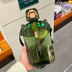 Slim Transparent Water Bottle with Adjustable Strap for Travel and Outdoor Activities (Style 1 Green)