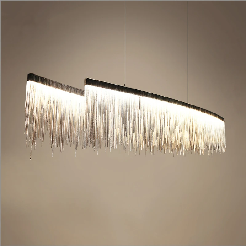 

Modern Luxury pendant lights rose gold silver Aluminum chain tassels pendant lamp for living room restaurant decoration