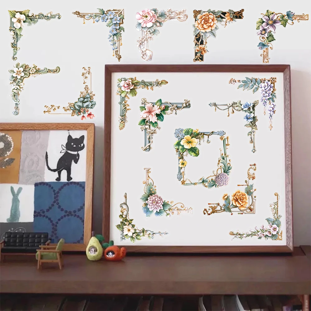 50개 창의적인 꽃 사진 프레임 PET 투명 소재 스티커 휴대폰 케이스 장식 DIY 물컵 맞춤형 스티커