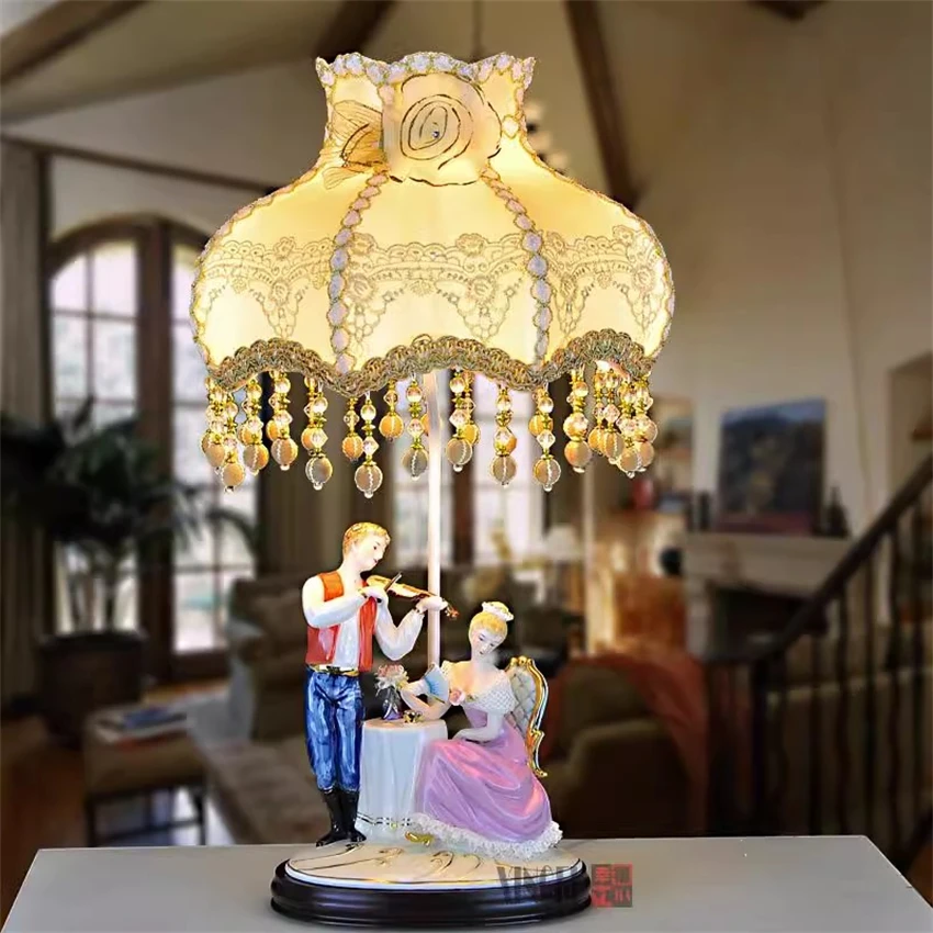 

American princess ceramic fabric table lamps European living room bedroom bedside wedding art gift ceramic hollow desk lights