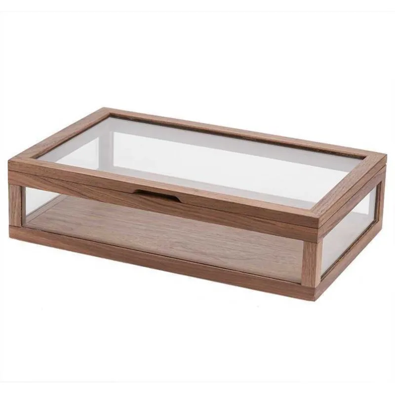 Household Tea Set Display Box Dust-Proof Teacup Transparent Glass Storage Box Tea Room Desktop Wooden Display Cabinet 1PCS LE307 6