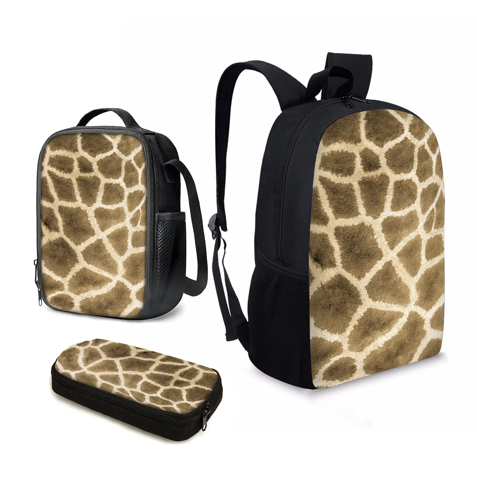 

YIKELUO 3PSC Giraffe Texture Printing Student Back To School Gift Large Capacity Notebook Game Bag Fashion Shoulder Bag Backpack