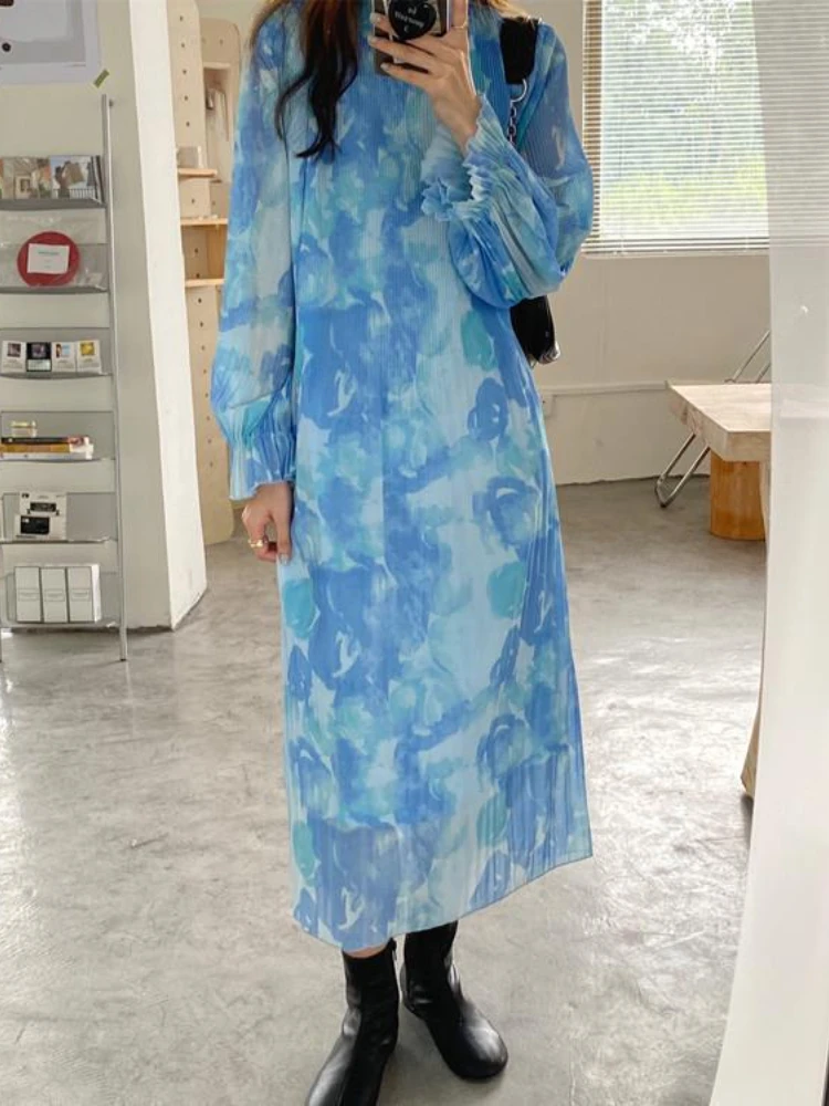 

Женское Плиссированное Платье, Элегантное Длинное свободное платье в горошек с длинным рукавом, уличная одежда, лето 2023