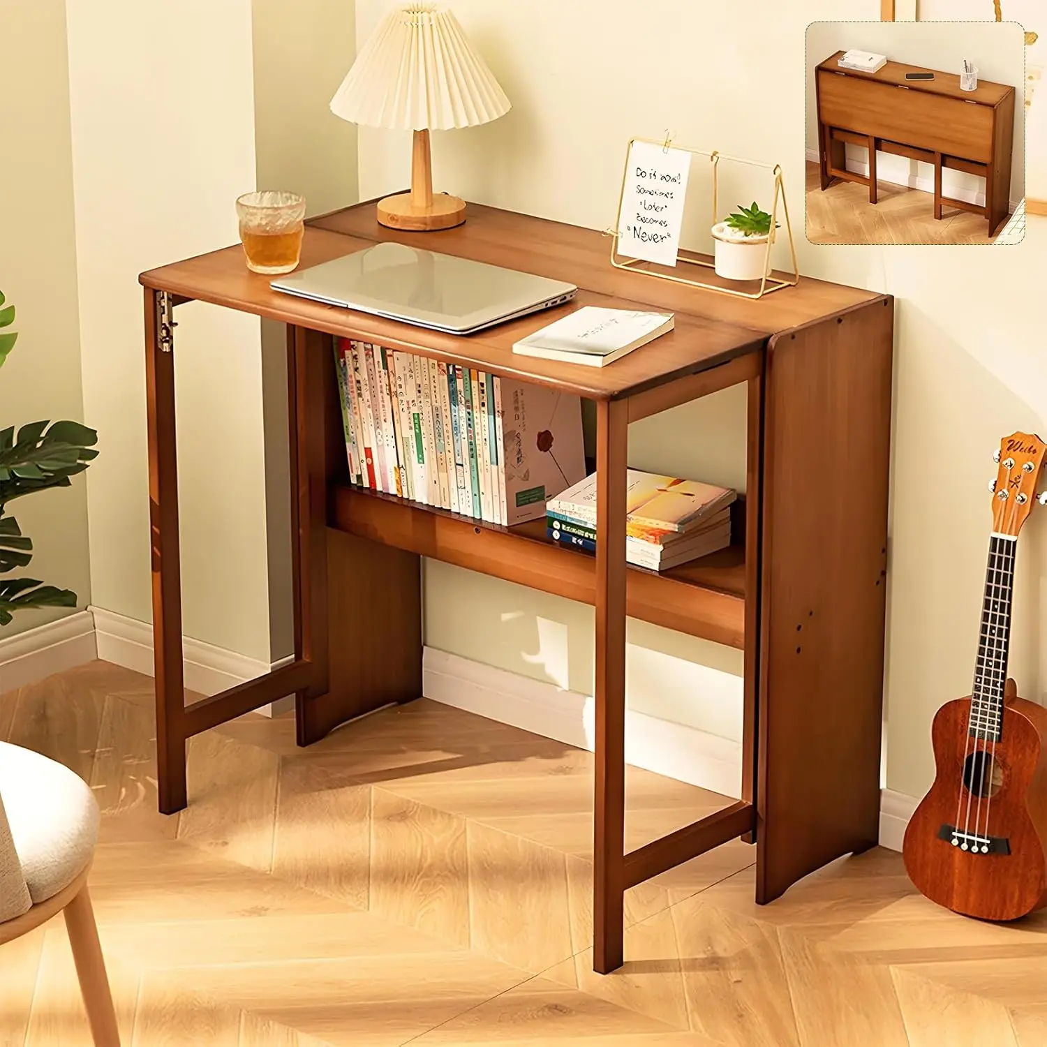 40" Folding Laptop Computer Desk Bamboo Desk Indoor Bedroom Living Home Office Desks Adult