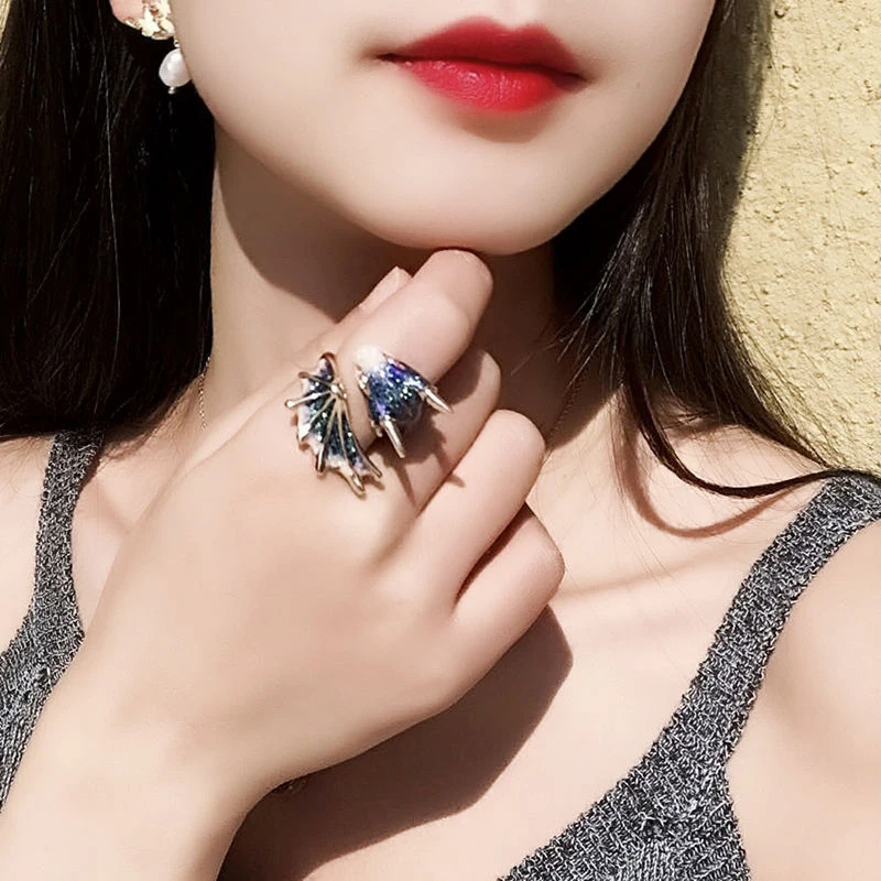 Enamel Glaze Highlights Black Knight Dragon Opening Adjustable Ring Personalized Trendy Men and Women Jewelry 3