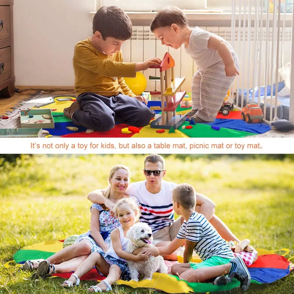 Parachute Play Toy With Handles Outdoor Team Game Waterproof Umbrella Toy Development Training For Children Rainbow Parachute
