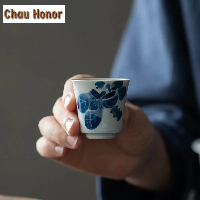 2pc/Set 50ml Hand-painted Persimmon Art Ceramic Sample Tea Cup White Porcelain Tea Cups Personal Master Cup Kung Fu Tea Ceremony