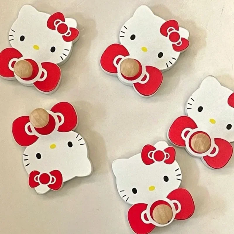 cartoon HelloKittys Strong Self Adhesive Hooks Wooden Strong Sticky Clothes and Hat Kawaii Wall Decoration Hook Key Storage Hook 4