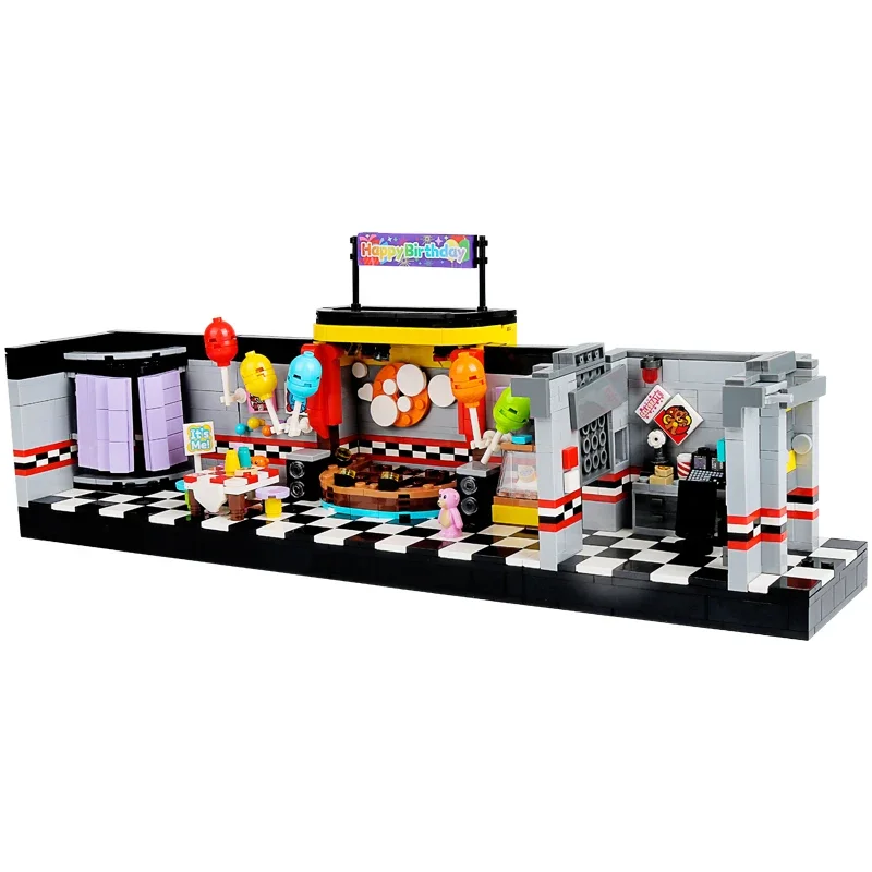 MOC 공포 게임 세트 벽돌 도시 식당 바 장면 액션 그림 DIY 빌딩 블록 어린이를위한 어린이 장난감 생일 선물