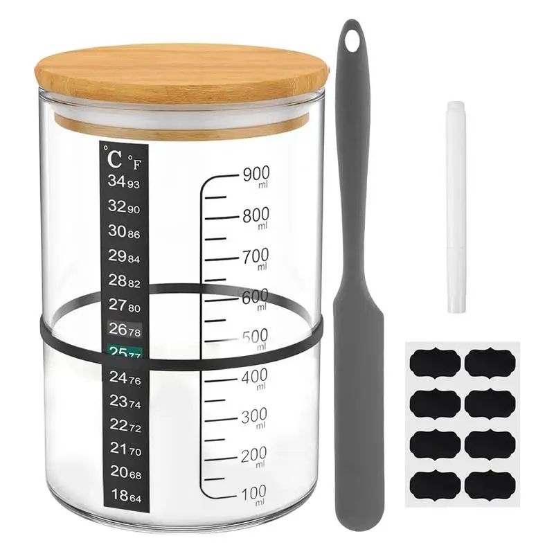 

Sourdough Starter Jar Kit 730ml Heat Resistant Sourdough Starter Container with Scale Thermometer Reusable Glass Fermenters Jars