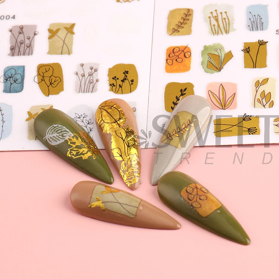 9 Sheets Gold Nail Art Stickers Decals Self Adhesive Pegatinas