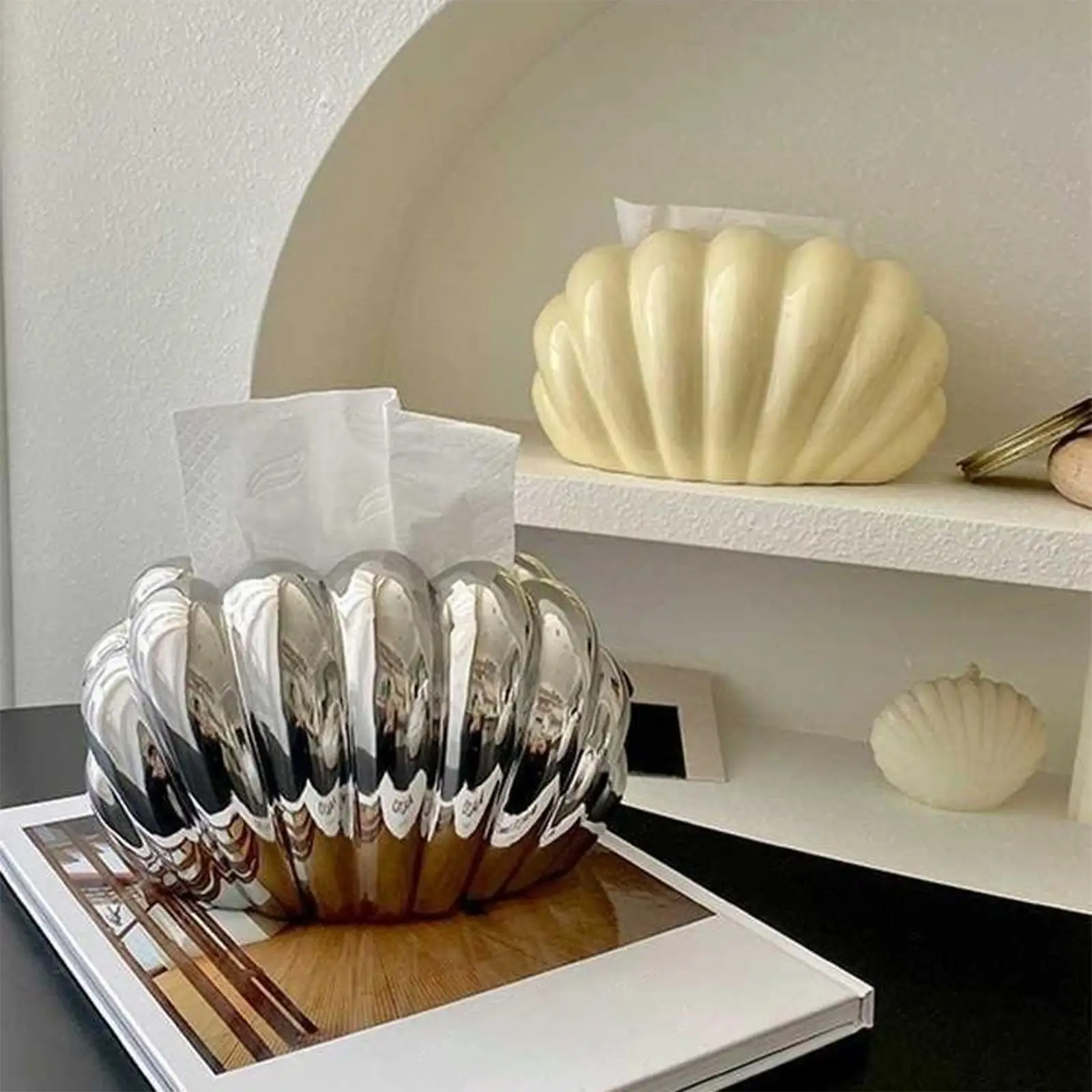 Ceramic Tissue Box  Napkin Holder Box Pearl Shell Shape Mermaid Cute Storage HOME Coffee Restaurant Hotel Bedroom Desktop Decore 2