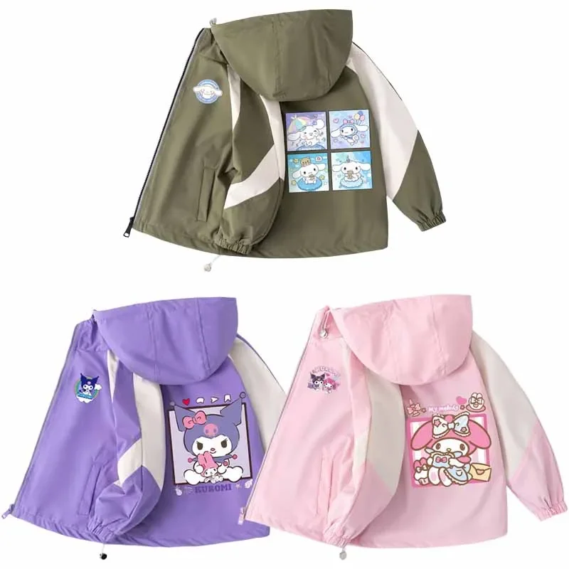 

Sanrios аниме Cinnamoroll My Melody Kuromi для мальчиков и девочек весенне-осенняя одежда с длинным рукавом пальто с капюшоном Детская ветрозащитная куртка
