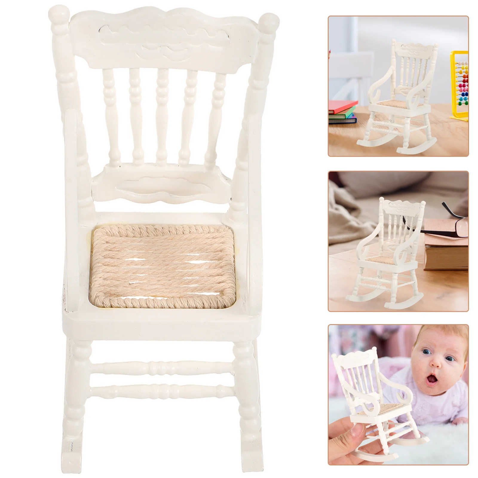 

Wooden Dollhouse Furniture Set Miniature Rocking Chair Model for Girls and Boys Age 3+ (White)