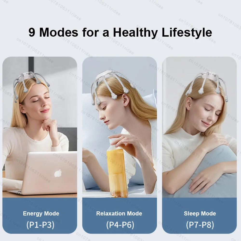 Wireless Electric Head Massager Octopus Claw 8 Massage Heads Soft Silicone Relaxation Stress Migraine Relief Scalp Scratcher