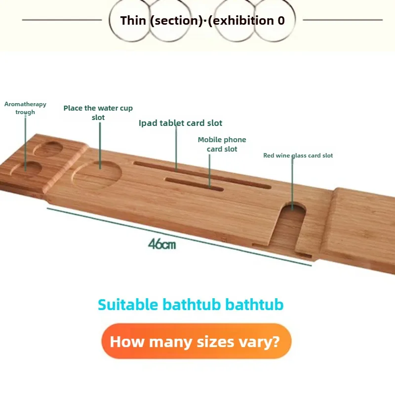 Bamboo Bathtub Caddy with Tablet Phone Holder Multi-Functional Spa Organizer for Bathroom/Tub/Wooden Bucket Non-Slip Bath Shelf