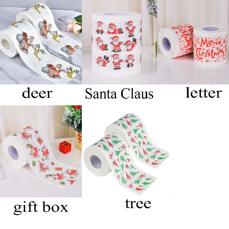 Disposable Toilet Paper Christmas Cartoon Pattern Roll Xmas Decorations Santa Claus Party Supplies