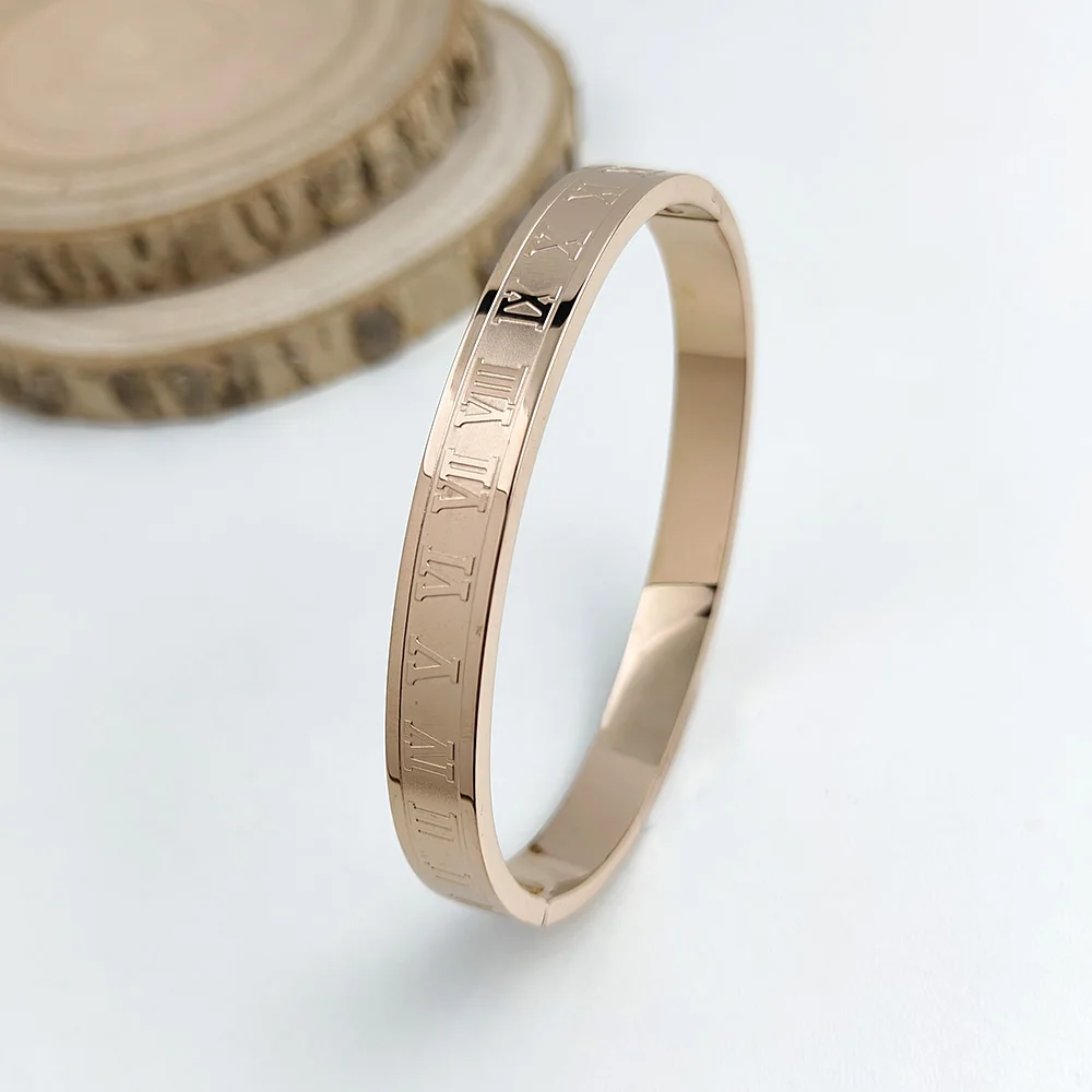 Classic Roman Numeral Stainless Steel Gold Plated Women's Bracelet, High Quality Silver Bracelet, Wedding Party Jewelry 4