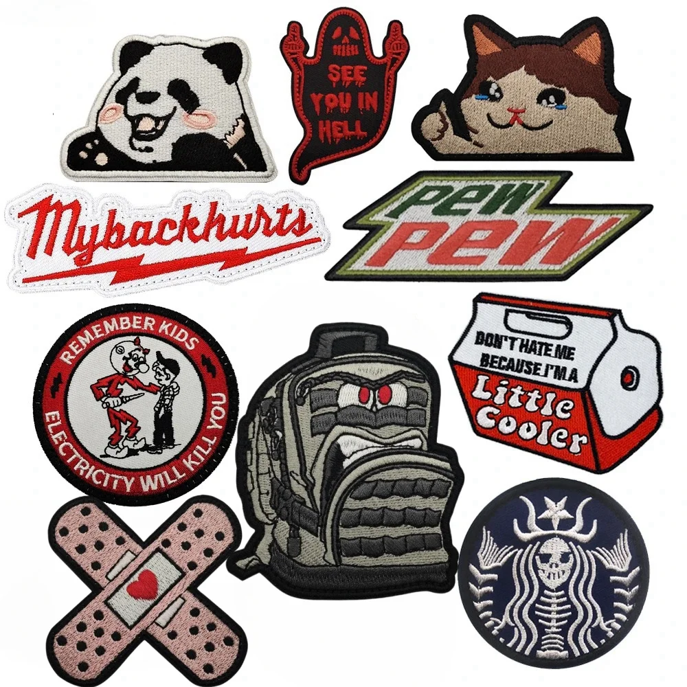 My Back Hurts PEW-Stickerei-Patch auf Arbeiter, Klettverschluss, lustige taktische Tasche, Moralabzeichen, kleiner Kühler, Milchemblem für Kleidung