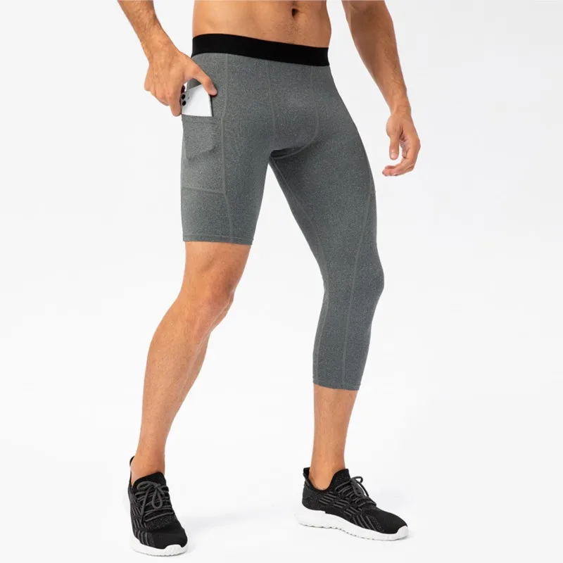Summer Men Capri Running Tights GYM 3/4 Pants Male Basketball Football Soccer Fitness Exercise Sport Cropped One Leg Leggings 29