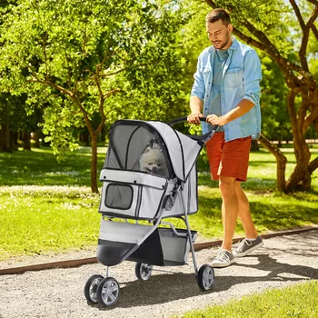 PawHut Pet Stroller Pushchair Carrier for Cat Puppy with 3 Wheels