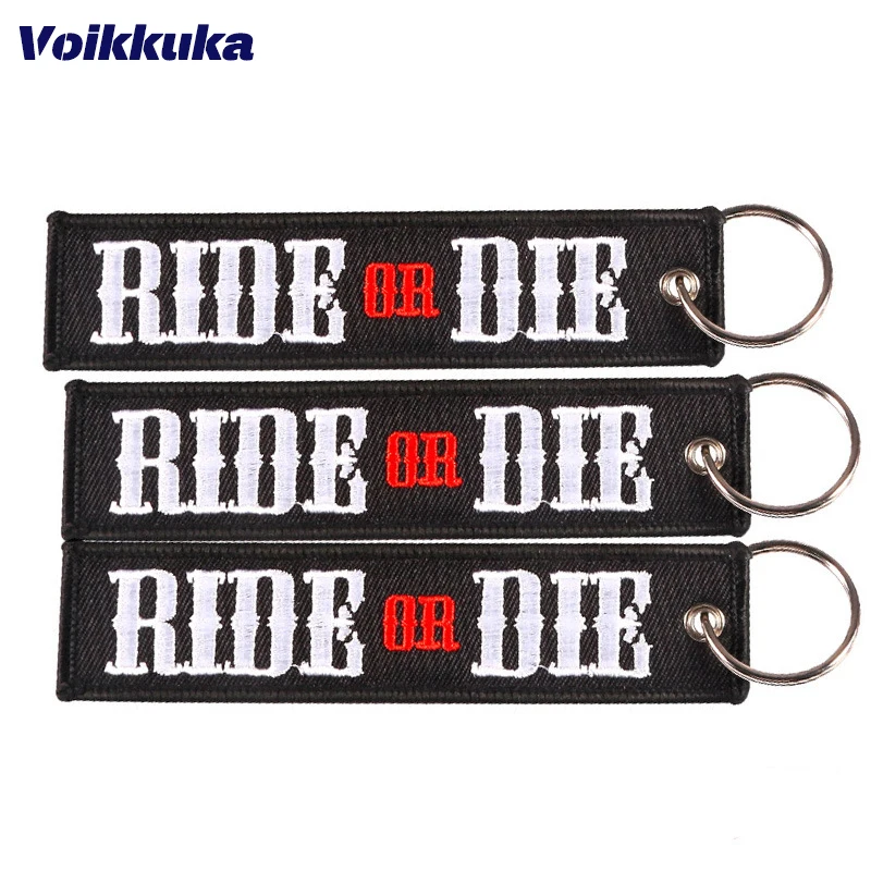 1pc 2pcs 3pcs Set Verkauf Voikukka Schmuck beidseitig Stickerei schwarz Fahrt oder sterben Motorrad Tag Schlüssel bund Tasche accesorios Anhänger