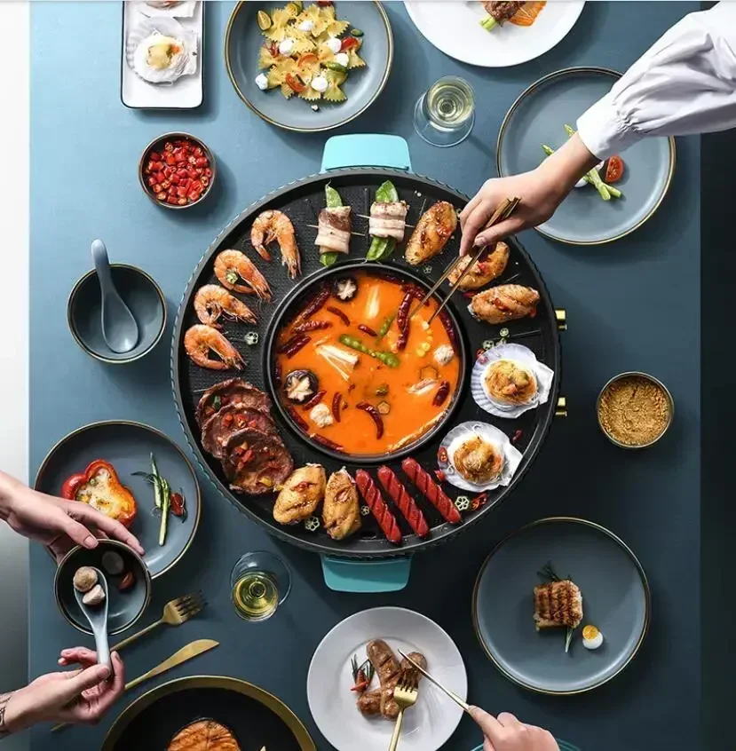 Electric Grill Hotpot. Non-Stick. Barbecue. Toaster Oven. 2 In 1. 2 Flavor Hot Pot. Multi Cooker. 5
