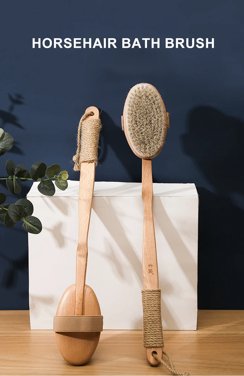 Description Picture 2 of itemLong Handle Bath Brush Horsehair Hog Bristle Scrub Skin Massage Shower Scrubber Body Cleaning Brush Bathroom Accessories
