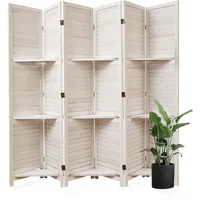 Partition Room Dividers, Folding Wood Privacy Screen with Three Display Shelves Suitable for Home Office, Study, Art Display - 6 1
