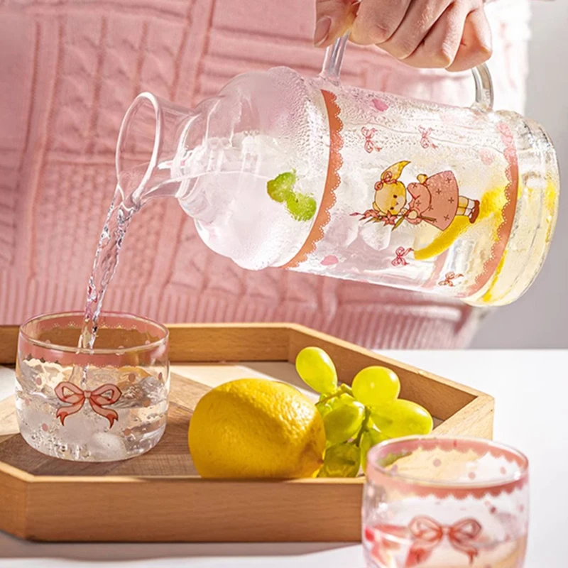 Glass Cold Kettle With lid and Handle Cartoon Rabbit Drink Dispenser Cup Kettle Large Capacity 1L Household Party Water Pitcher