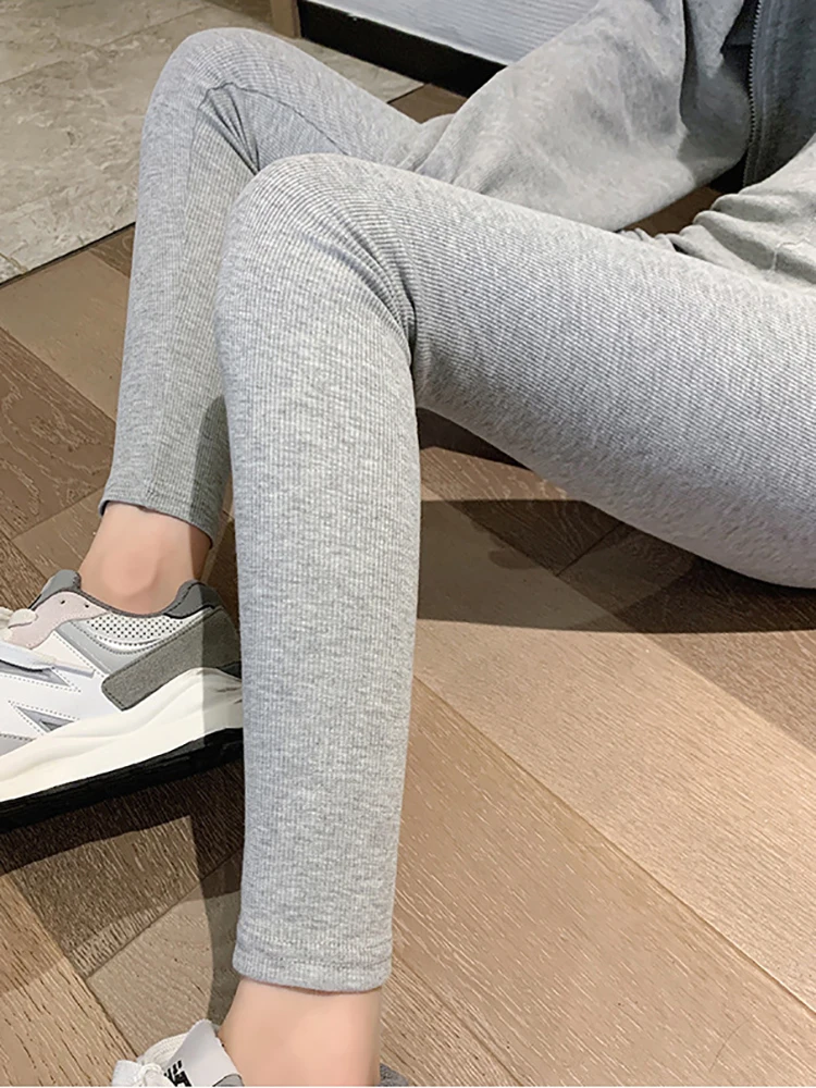 Black Women's Cotton Leggings 2024 Autumn Baisc Soft Warm