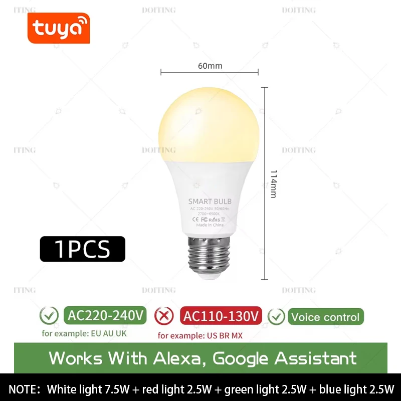 Smart Life Tuya WiFi E27 Bulb  LED Lights App Dimmable Voice Control Works With Alexa Google Assistant 220V 2700-6500K