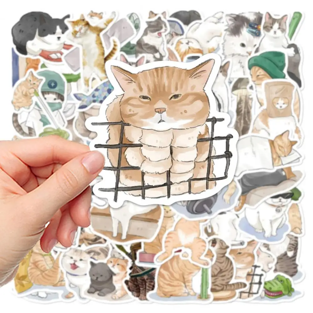 53Pcs/Set Cartoon Sticker Waterproof Heat-resistant Scratch-proof Anti-tear Re-paste Cat Hand Painted Scrapbook Sticker