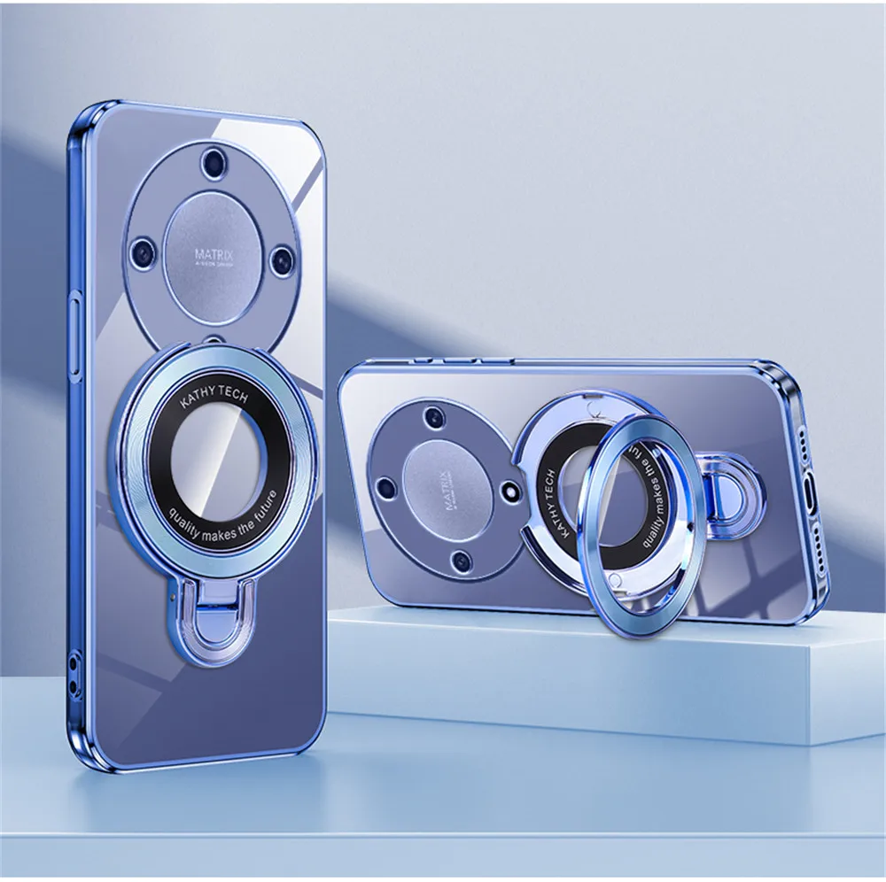 Luxury Transparent Plating Magnetic Stand Case with Silicone Finish